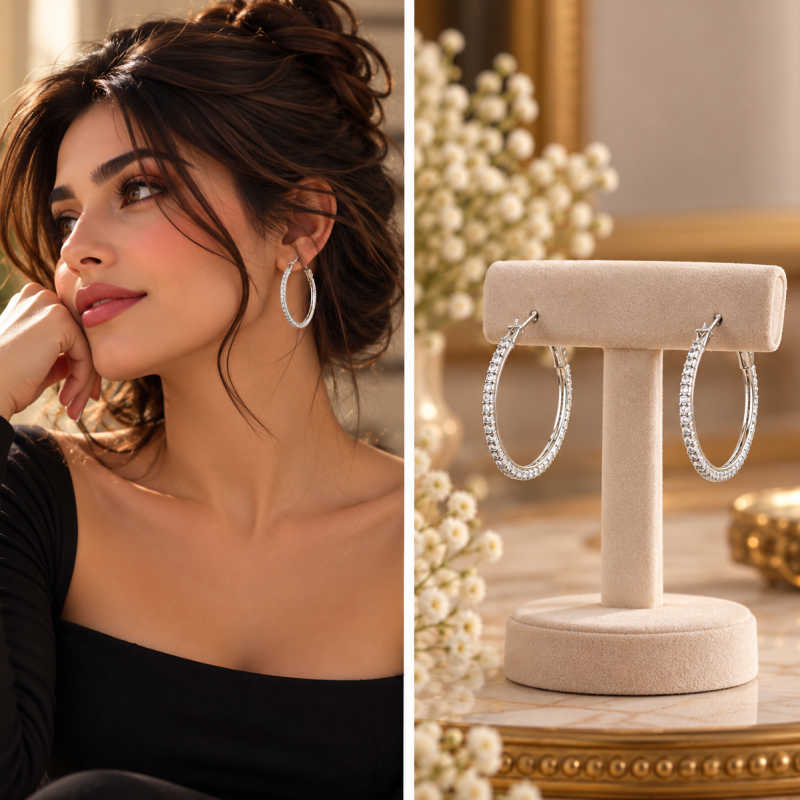 گوشواره حلقه‌ای تنیسی نگینی ✨